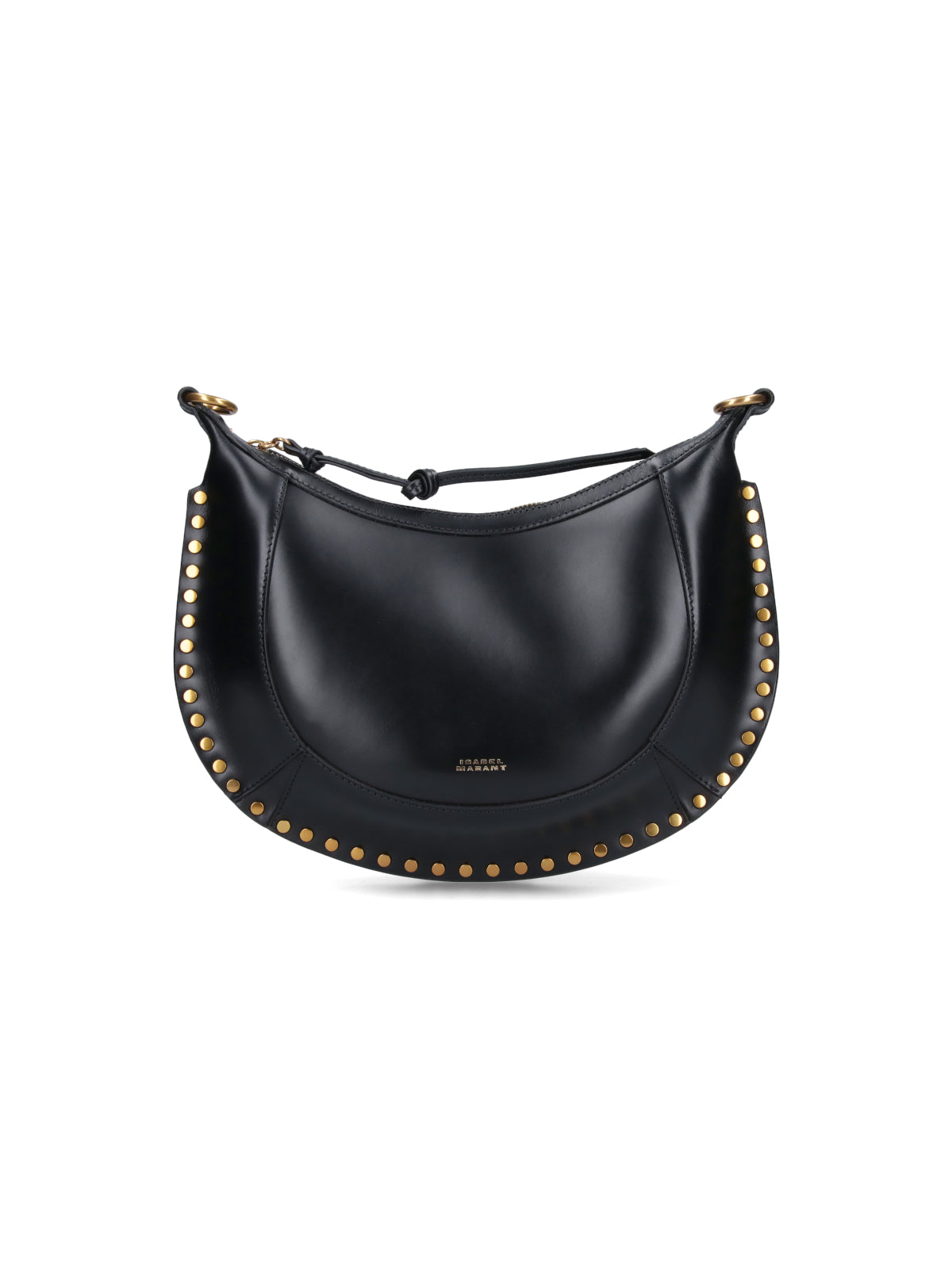 Crescent-Shape Black Leather Shoulder Bag