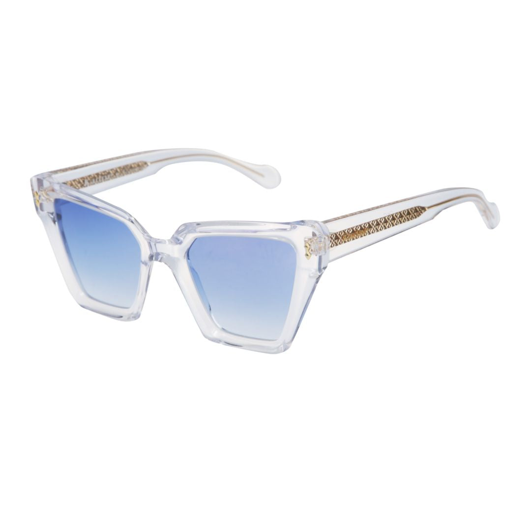 Vanessa Glamour Angled Frame Sunglasses with Gradient Blue Lenses
