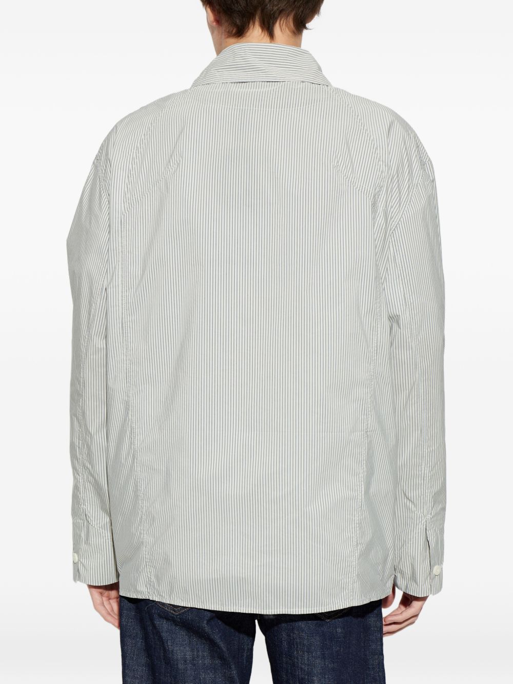 Classic Collar Grey Jacket With Striped Design