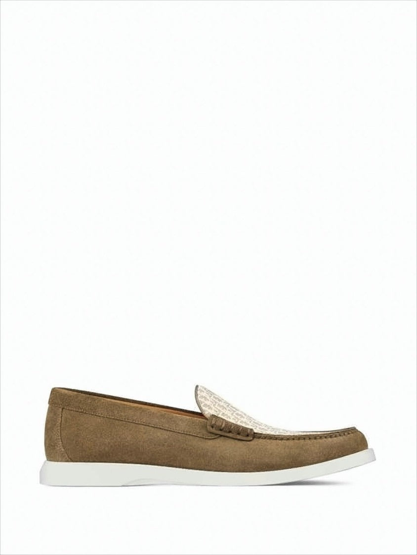 Suede Loafers with Contrasting Fabric Panel