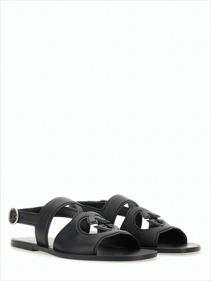 Open-Toe Black Sandals with Design