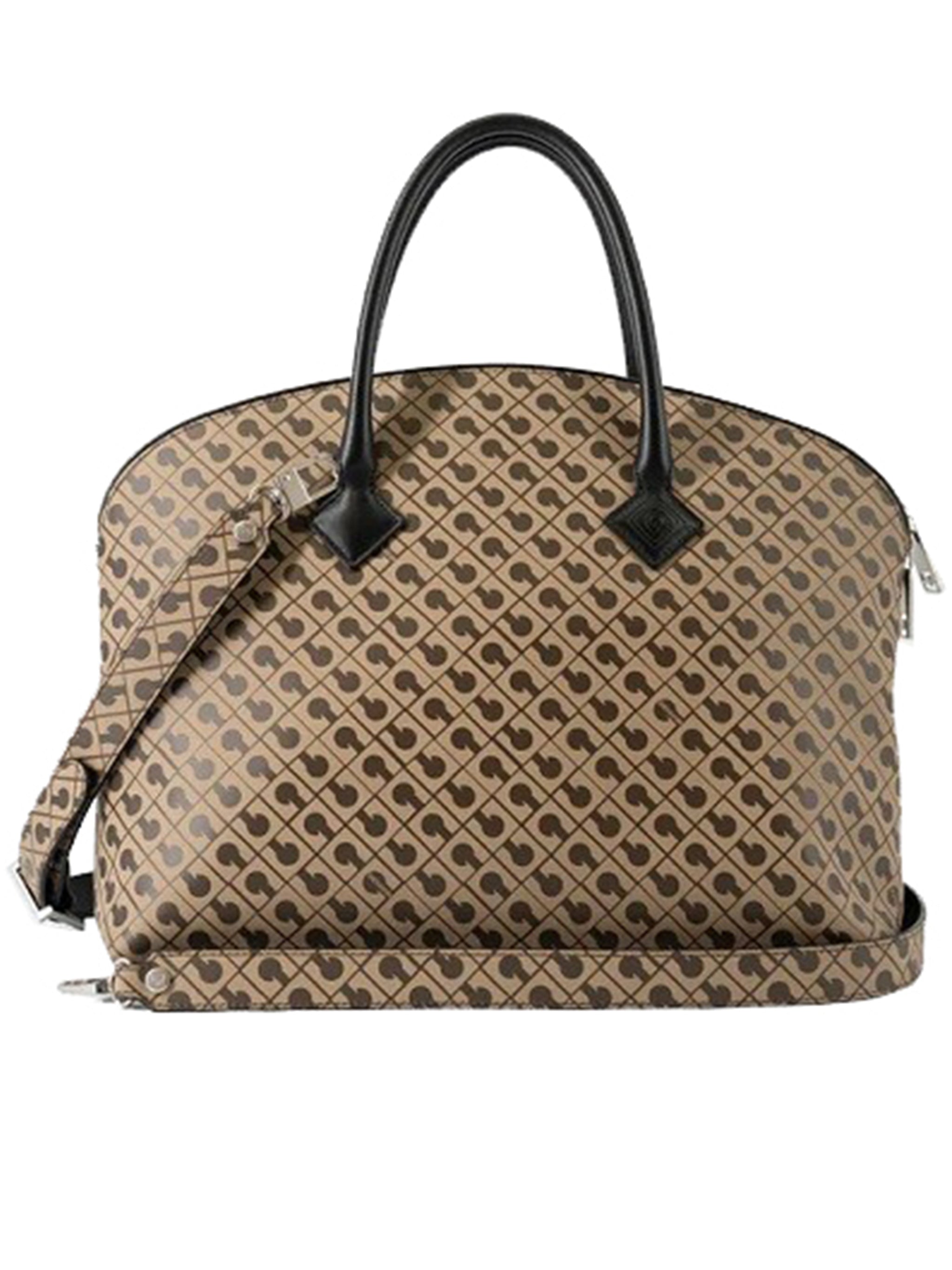 Large Brown Geometric Pattern Bowling Handbag