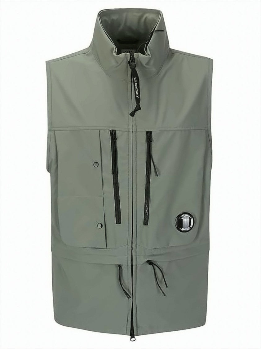 High Collar Sleeveless Vest With Zipper Closure And Logo Patch