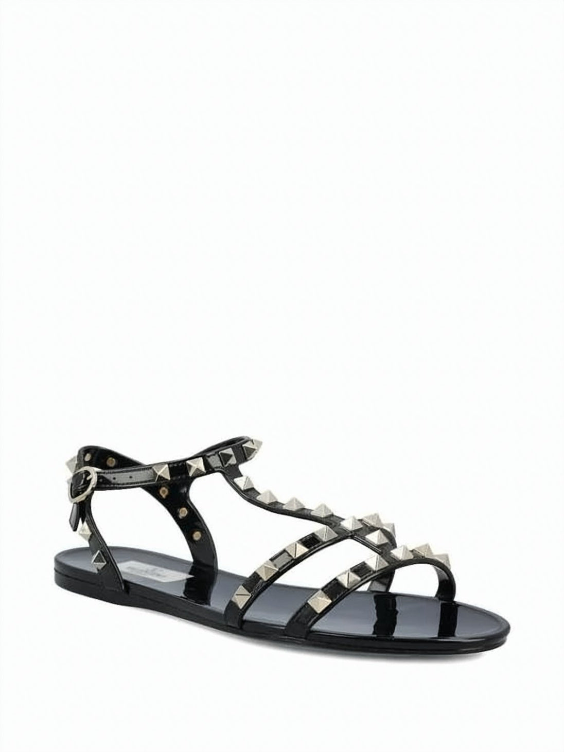 Pyramid Studded Black Rubber Flat Sandals