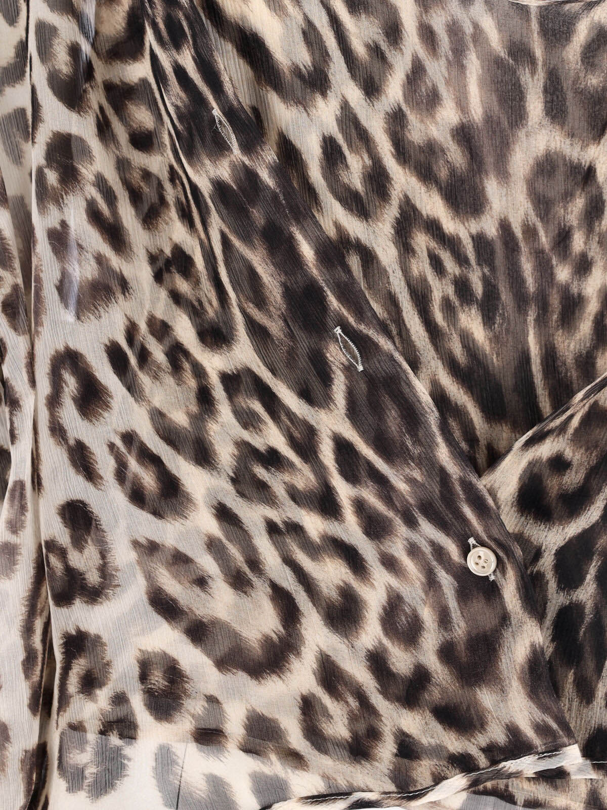 Silk Shirt, Brown, Animal Print, Classic Collar