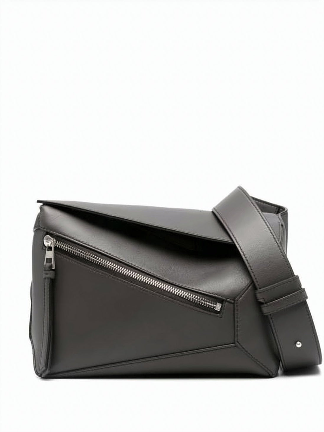 Black Smooth Calf Leather Geometric Shoulder Bag
