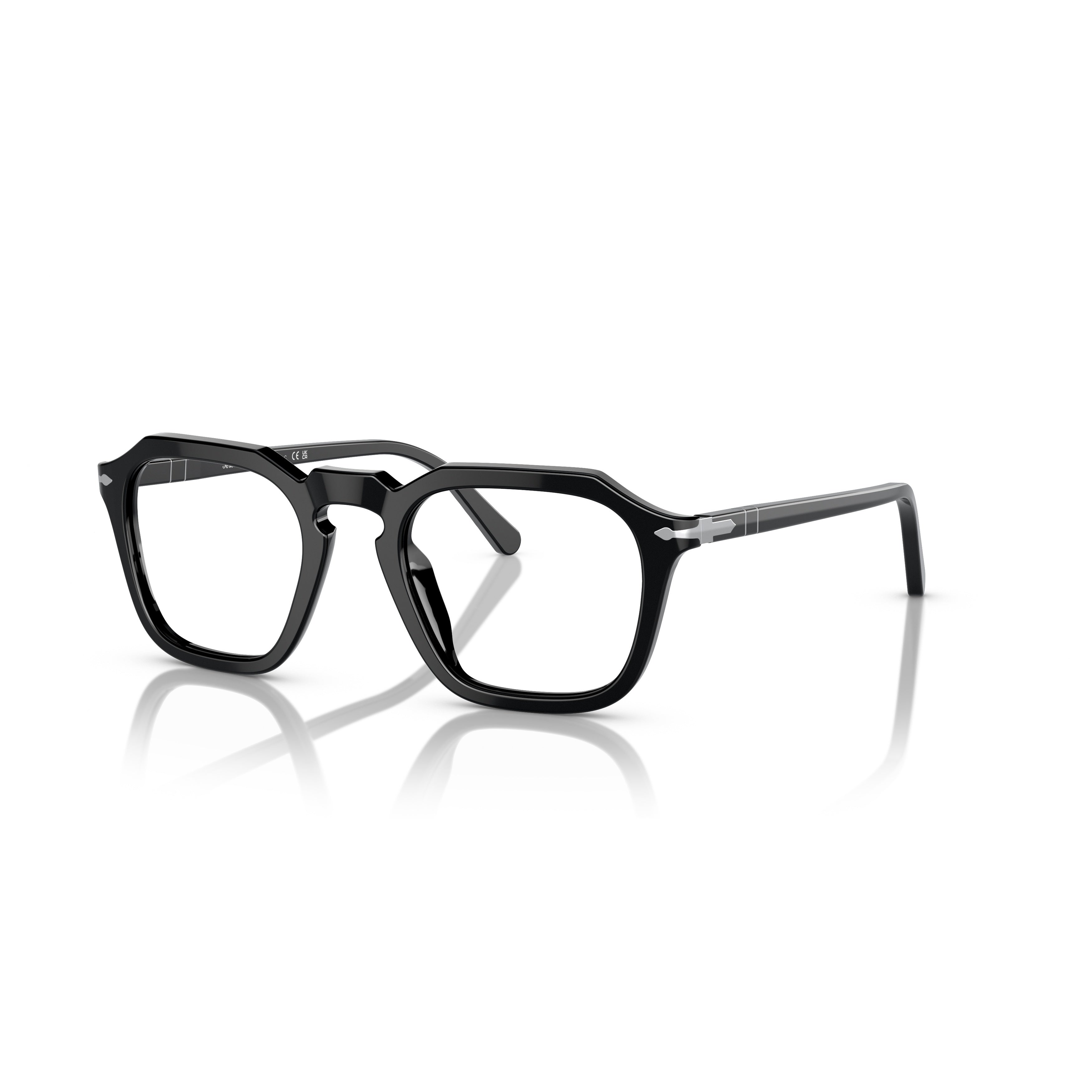 0po3292v Geometric Black Acetate Eyeglasses with Silver Accents