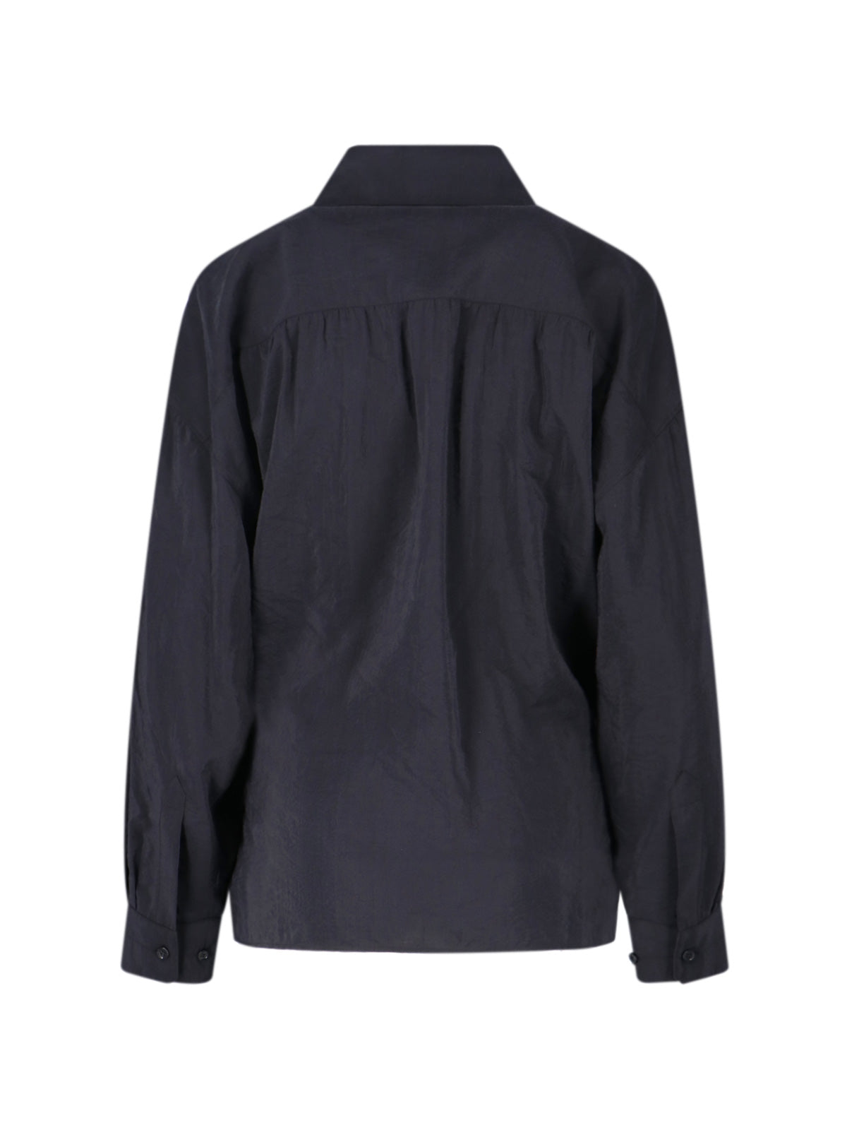 Black Draped Cotton Silk Draped Shirt