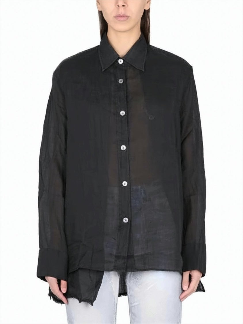 Semi-Sheer Black Shirt with Classic Collar
