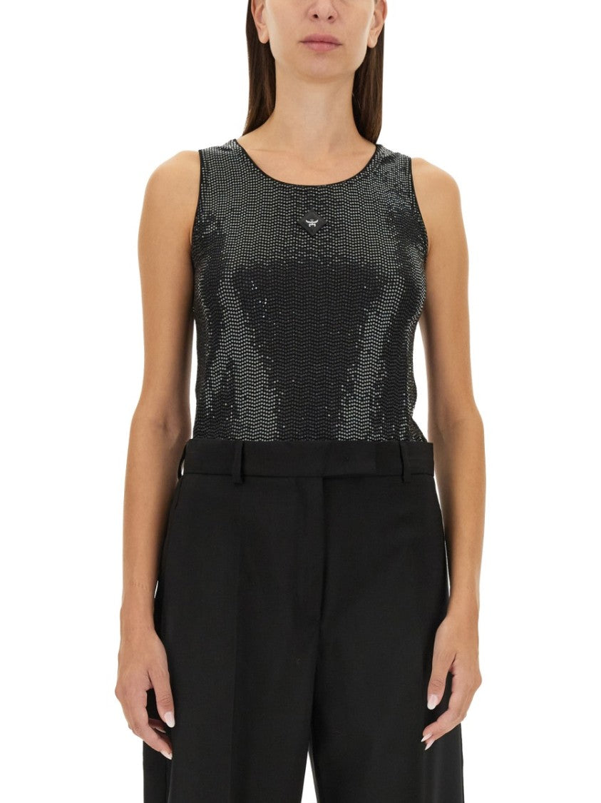 Satin-Finish Black Tank Top