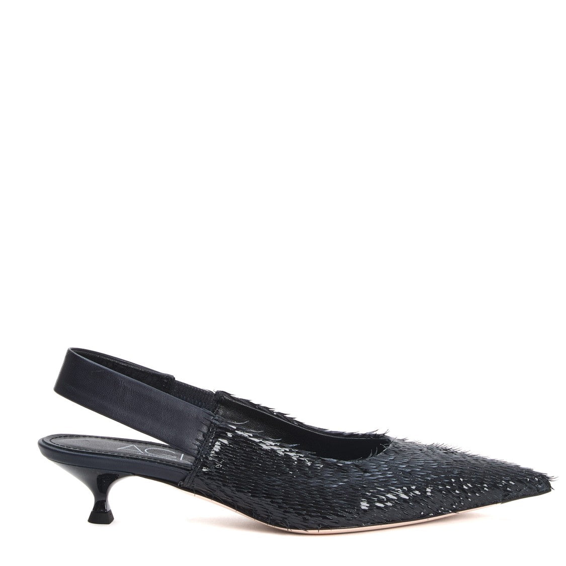 Laser-Cut Navy Leather Slingback Shoes