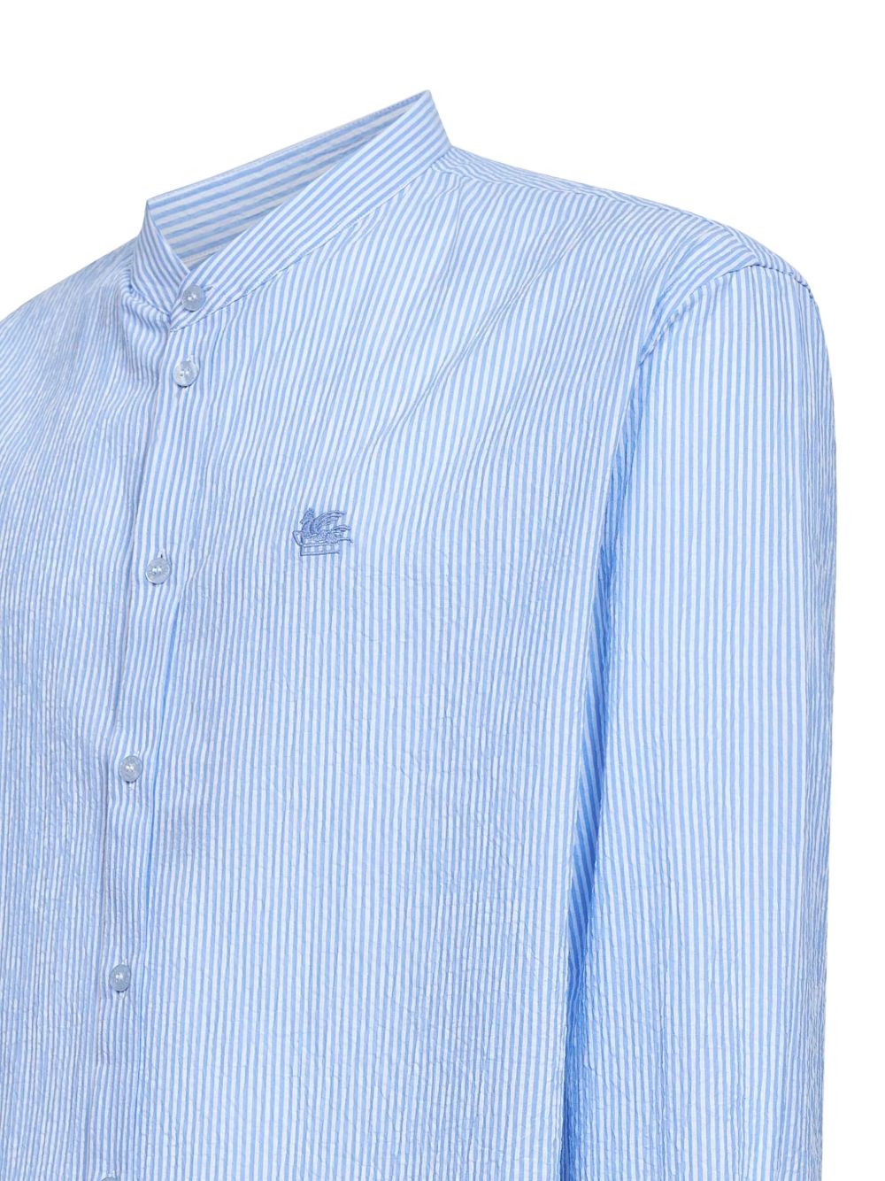 Mandarin Collar Clear Blue Striped Shirt