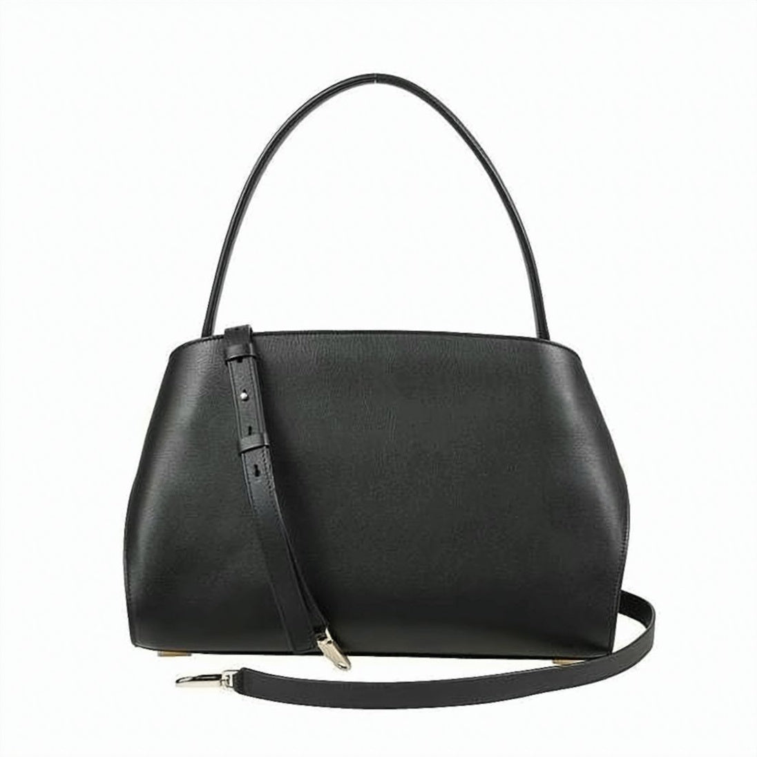 Structured Black Calf Leather Shoulder Bag