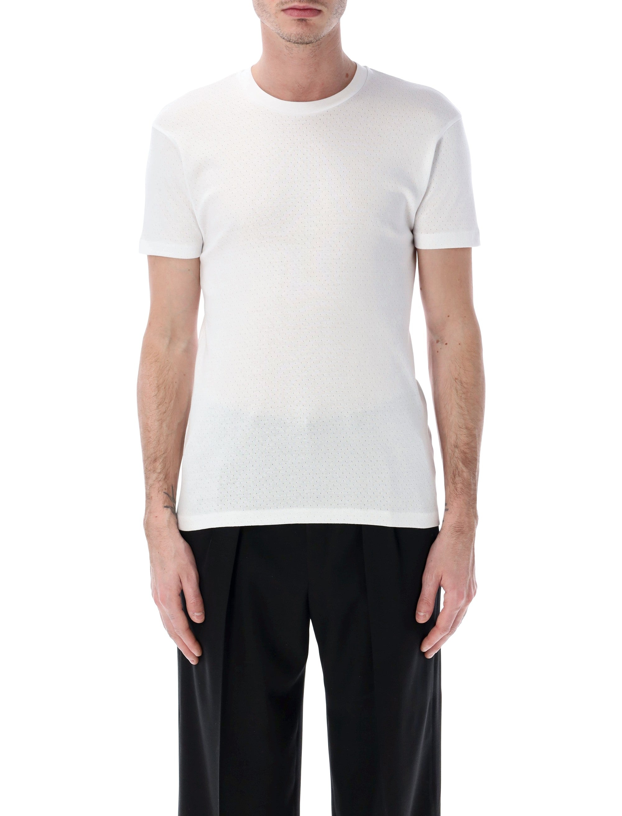 Perforated Rib Cotton T-Shirt