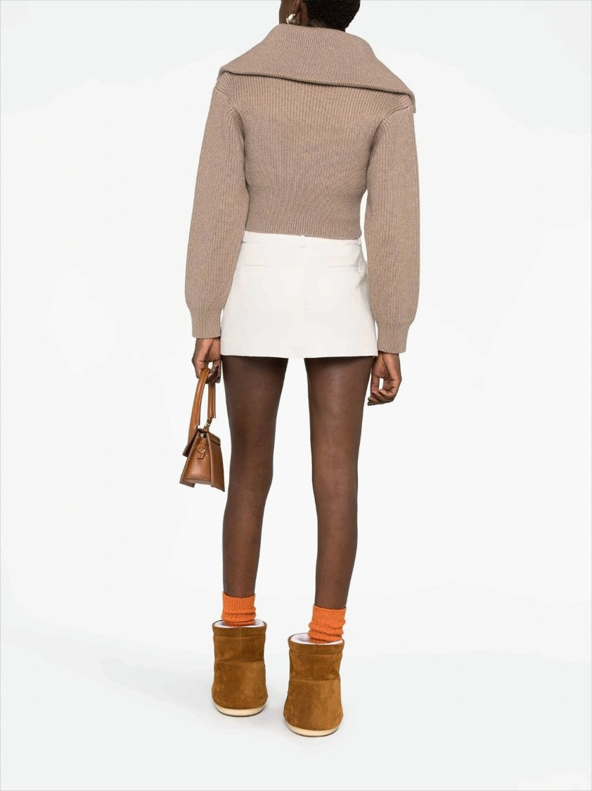 Cropped Merino Wool Sweater with Double Collar
