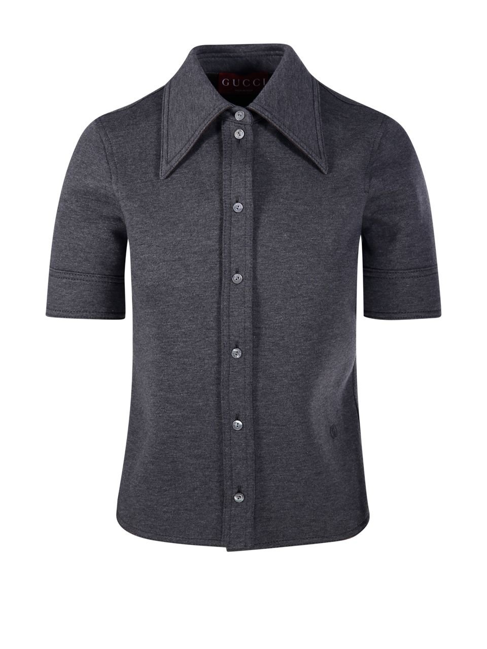 Boxy Short-Sleeved Shirt with Wide Pointed Collar