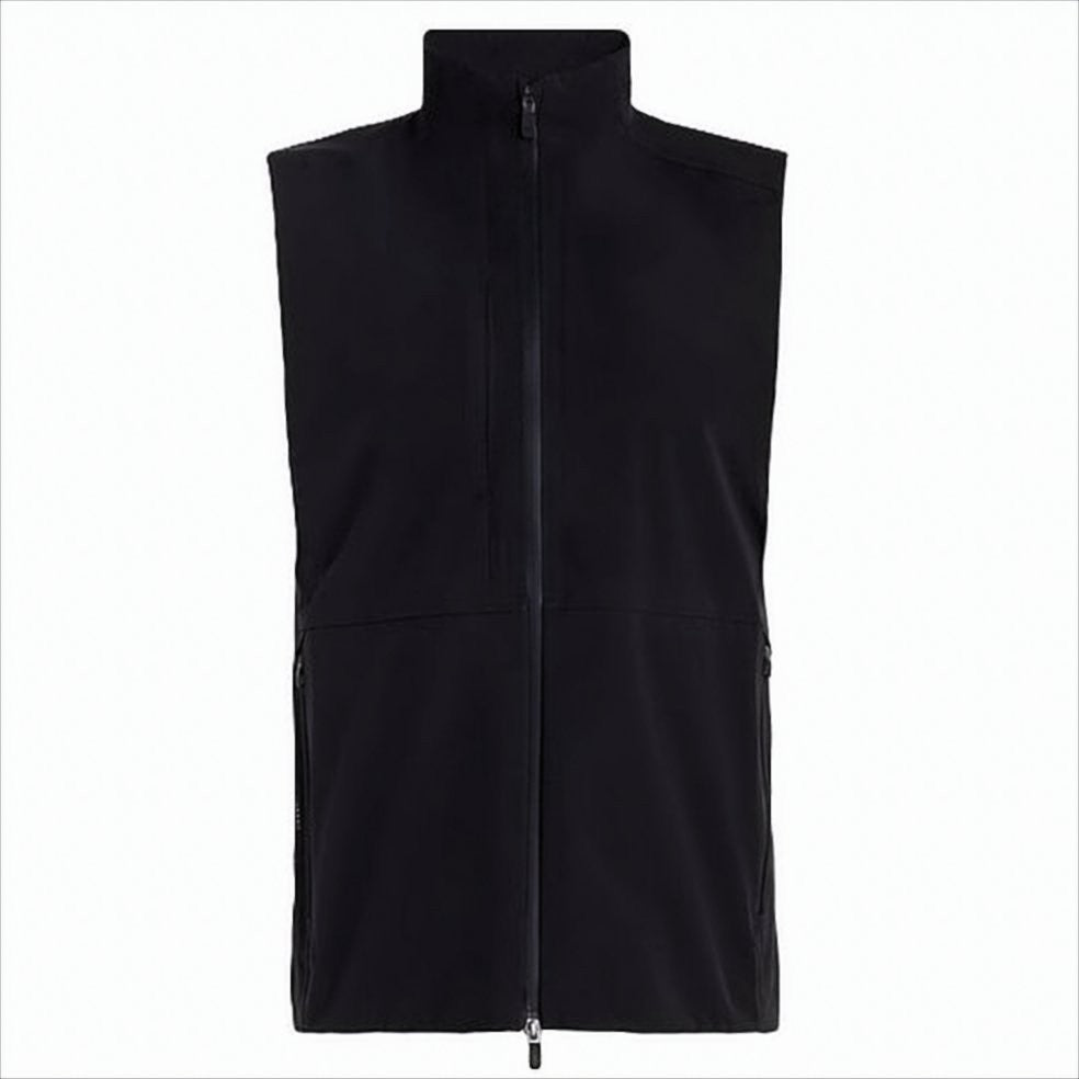 High-Collar Black Vest With Zippered Pockets