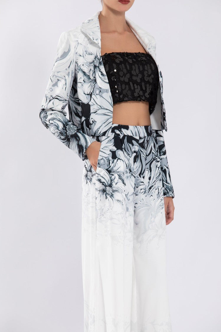 Crepe Printed, Cropped Jacket