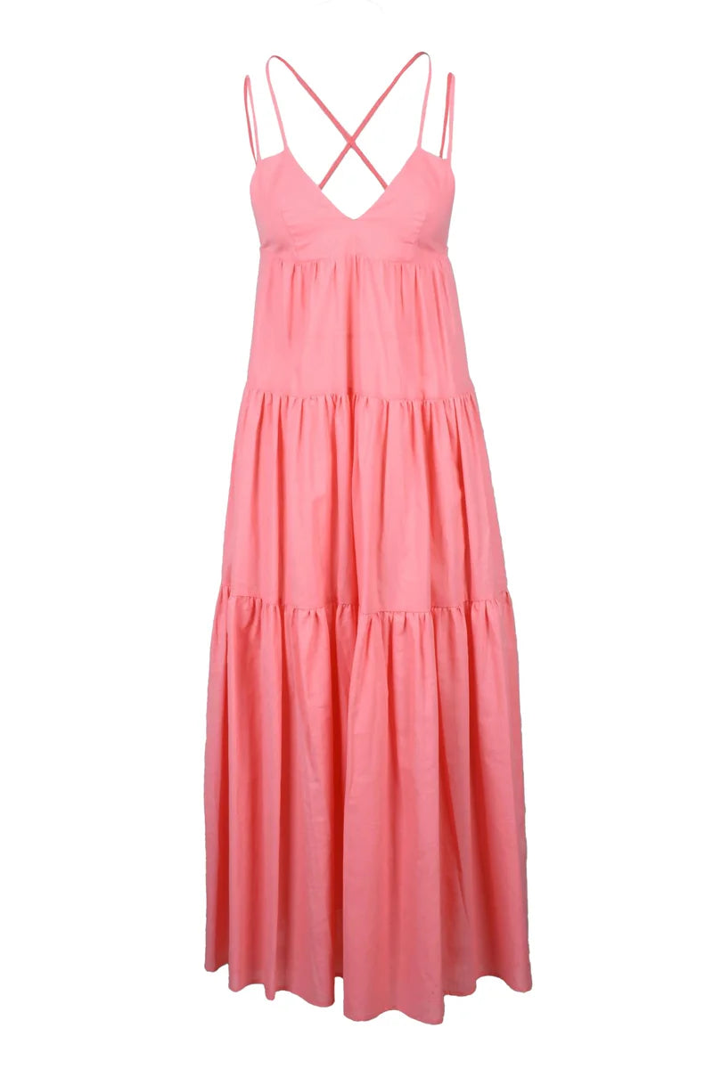 Gauzed Long Dress - Pink