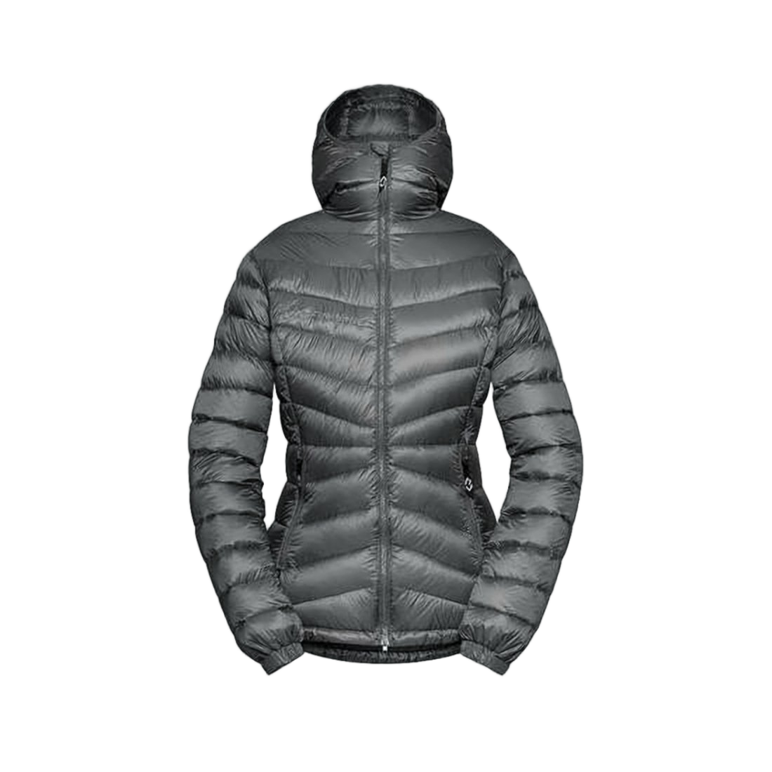 Quilted Grey Down Coat With High Collar And Hood