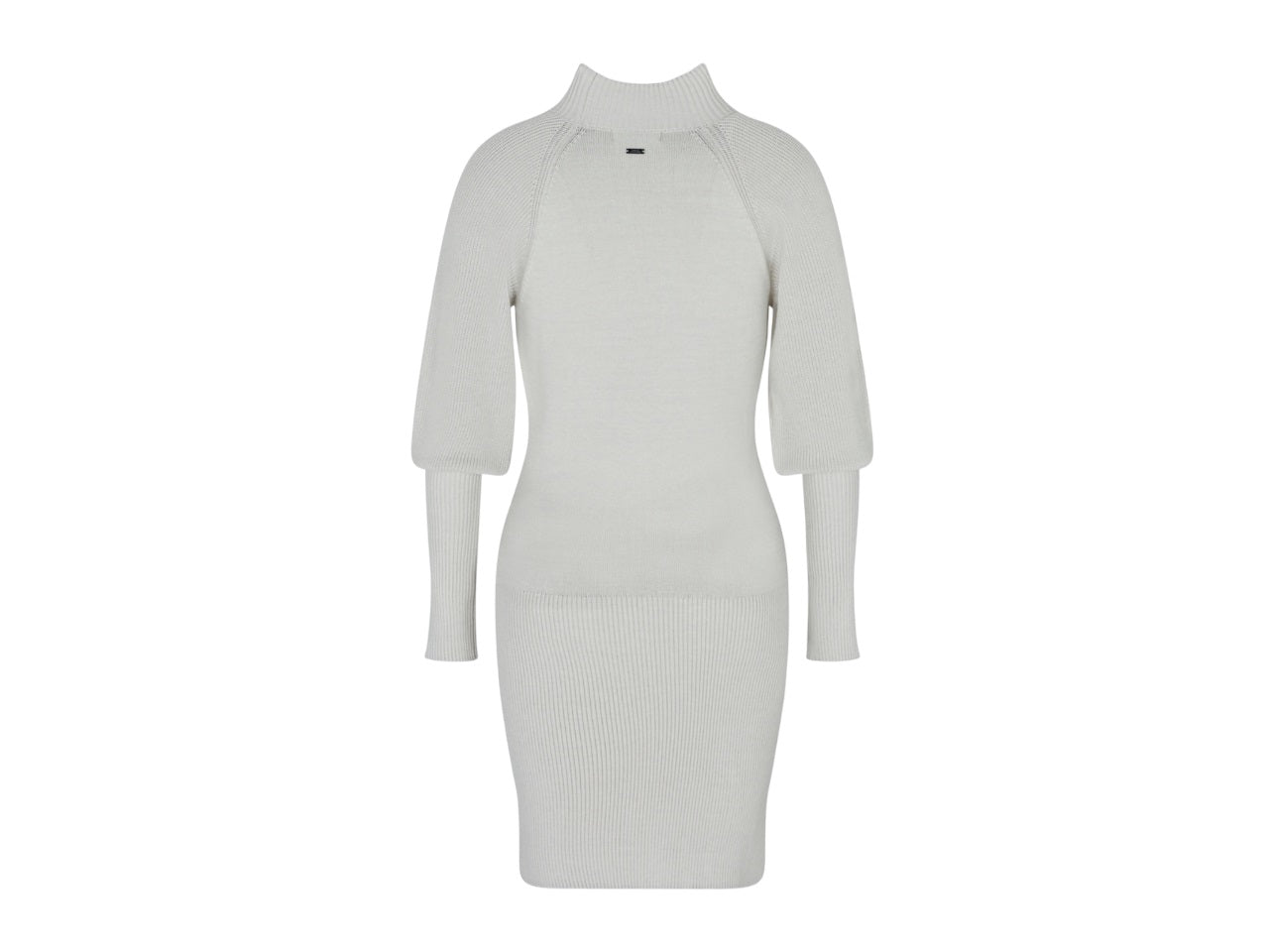 Beige Fitted Midi Dress With High Neckline