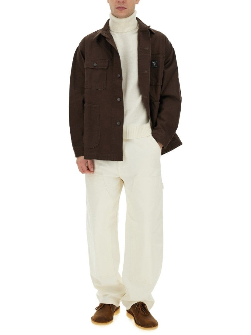Brown Utility Jacket with Classic Collar and Structured Silhouette