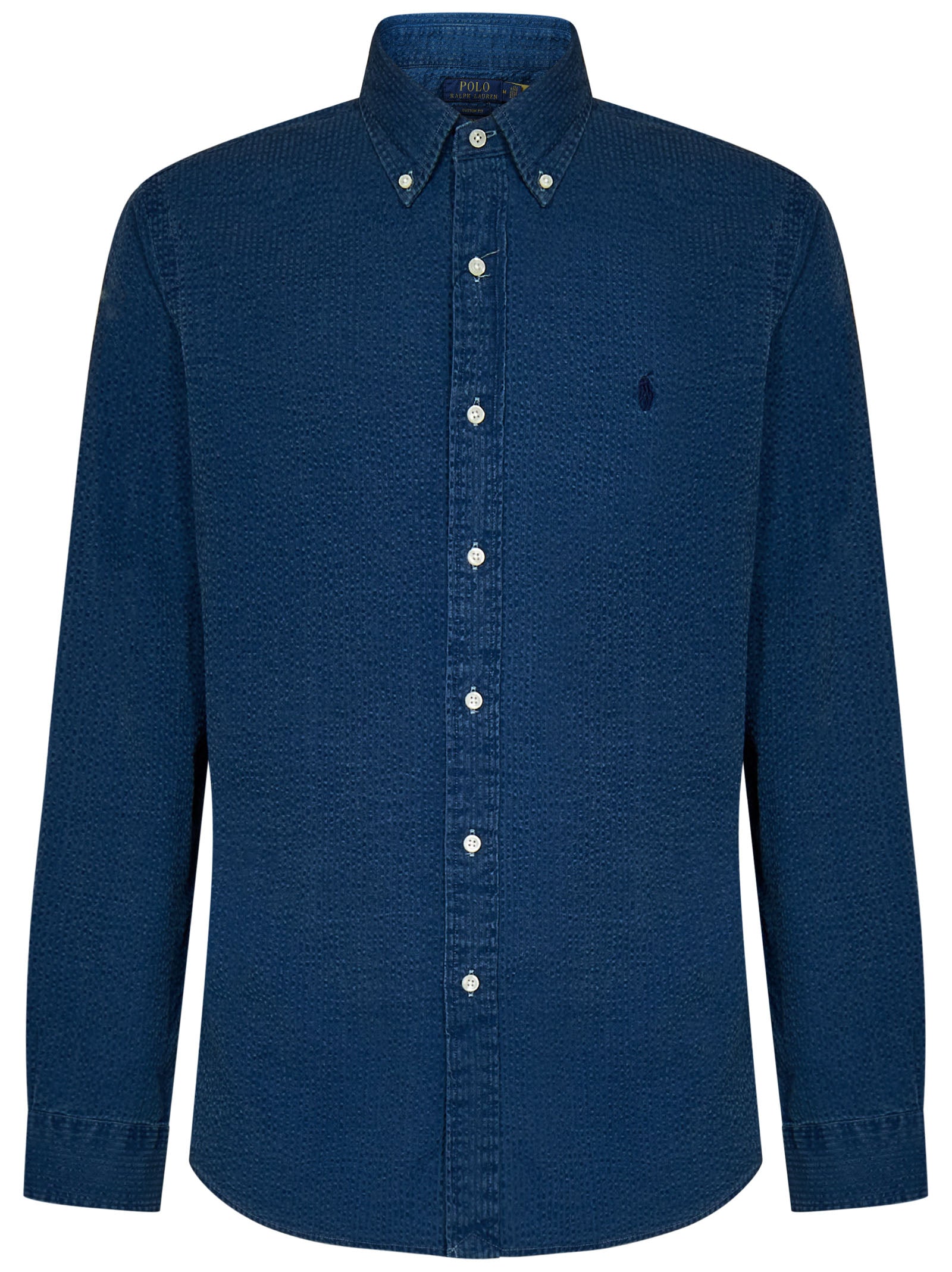 Indigo Striped Seersucker Cotton Custom-Fit Shirt