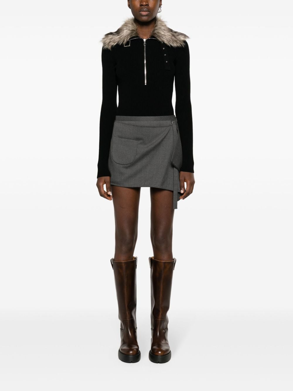 Draped Medium Grey Virgin Wool Blend Skirt
