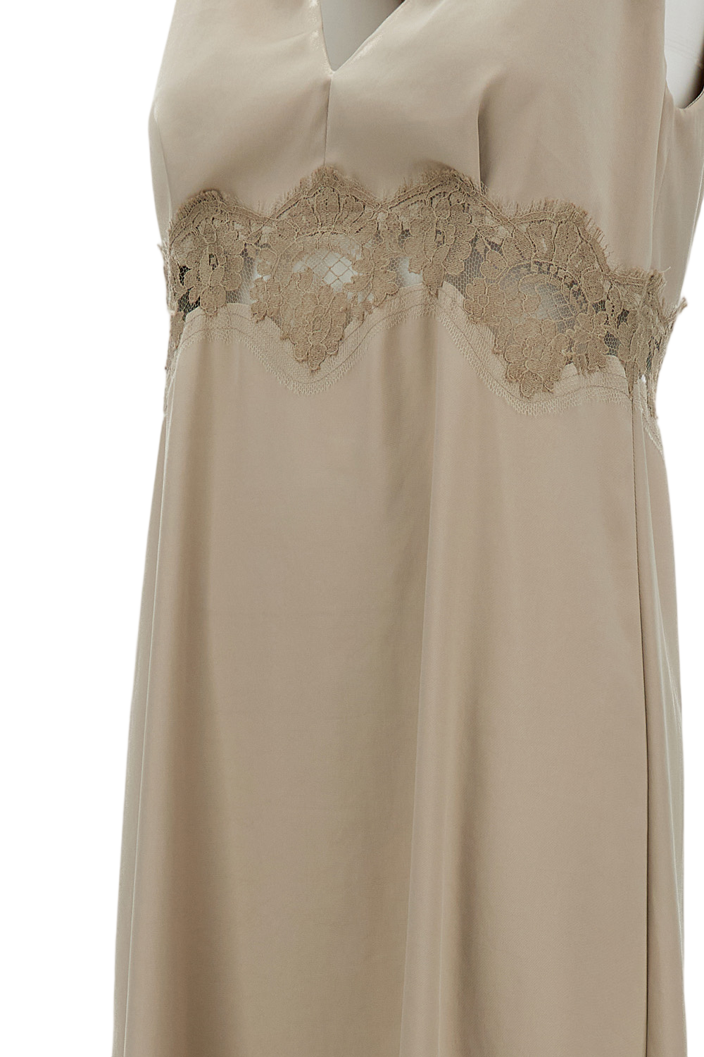 Sleeveless Midi Dress With V-Neckline And Lace Insert