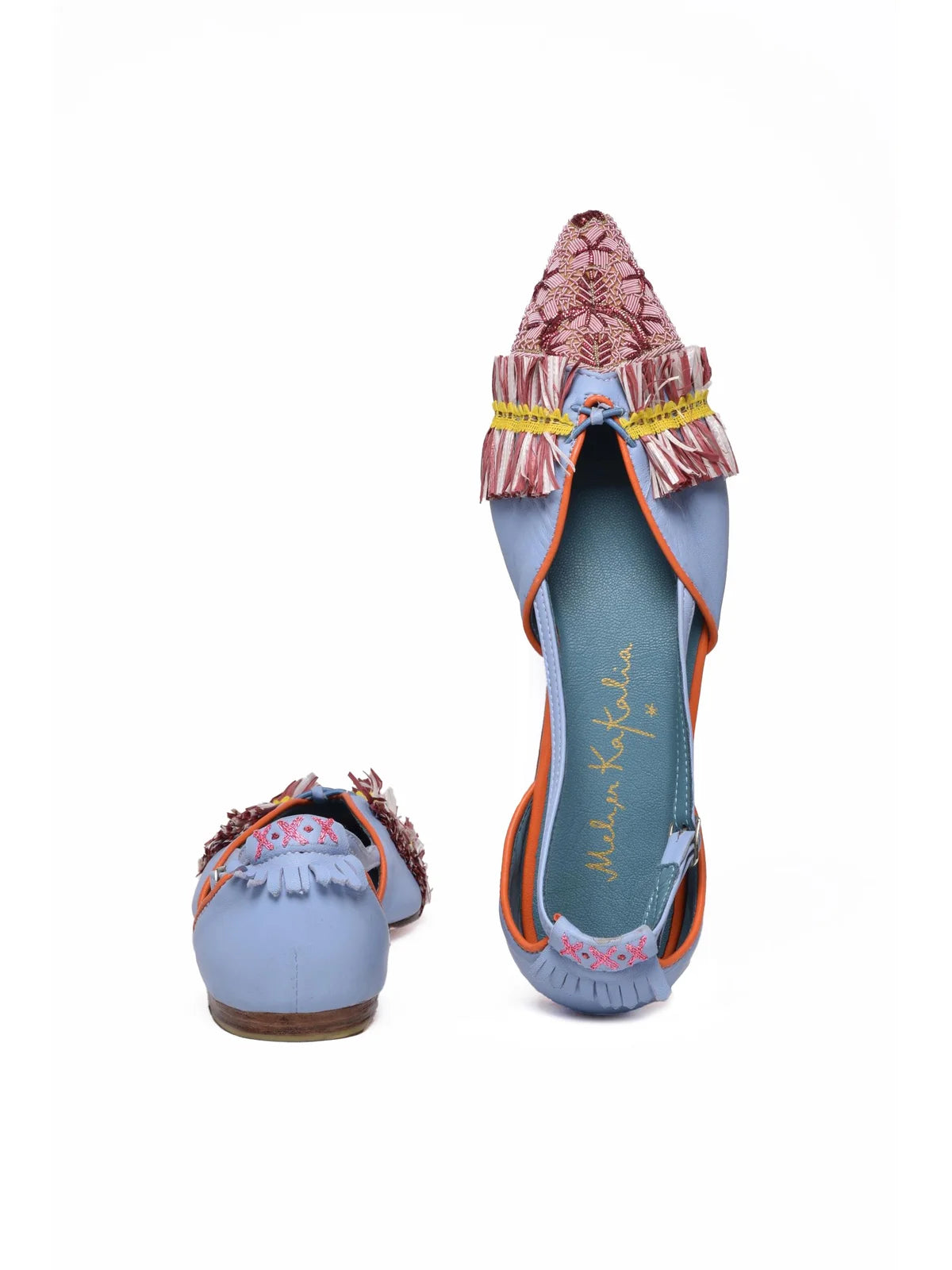 Sky Blue Pink Leather Sling-back Ballerina