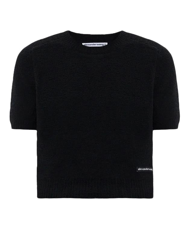 Ss Cropped Crewneck Tee With Knit Logo Label