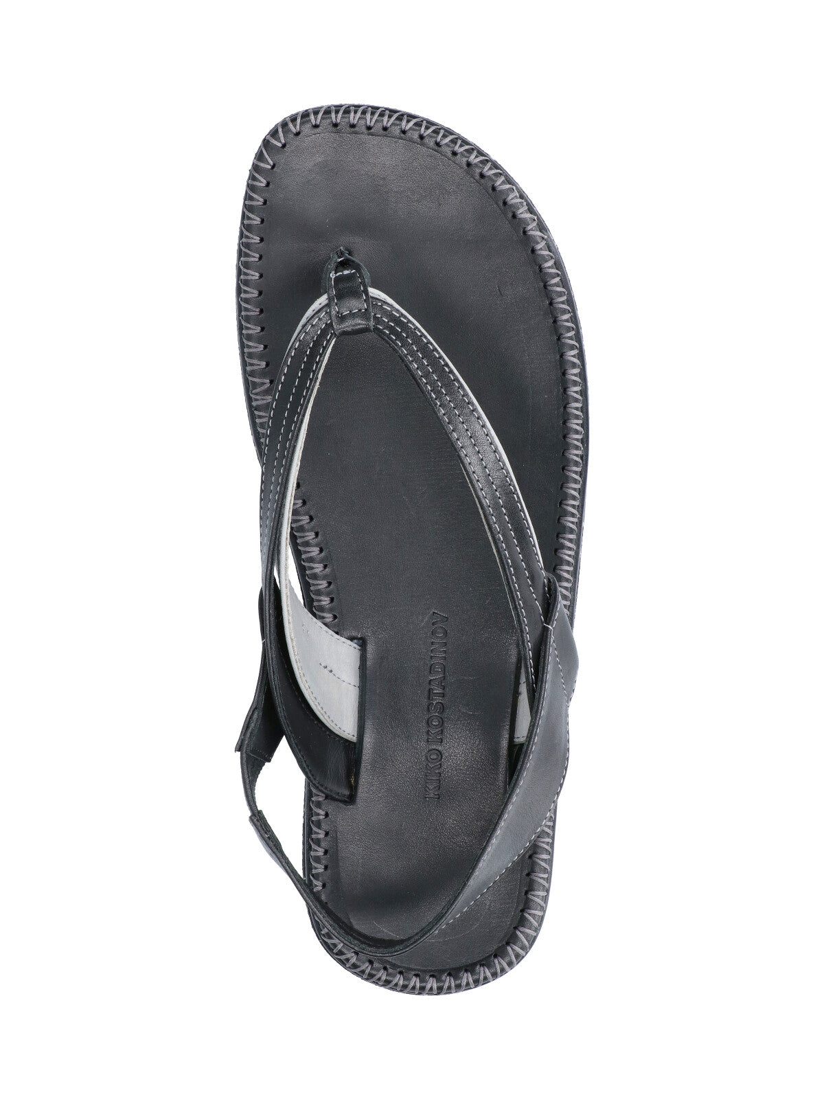 Black Leather Rounded Toe Thong Sandals