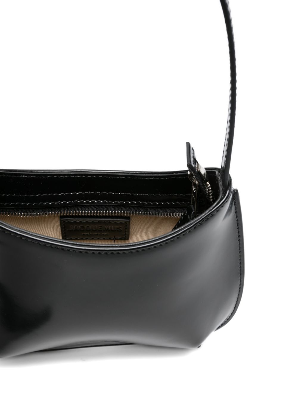 Curved Black Calf Leather Shoulder Bag