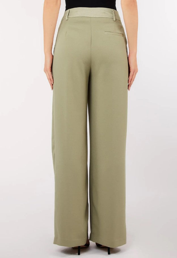 Crepe Fabric Satin Waistband Palazzo Trousers