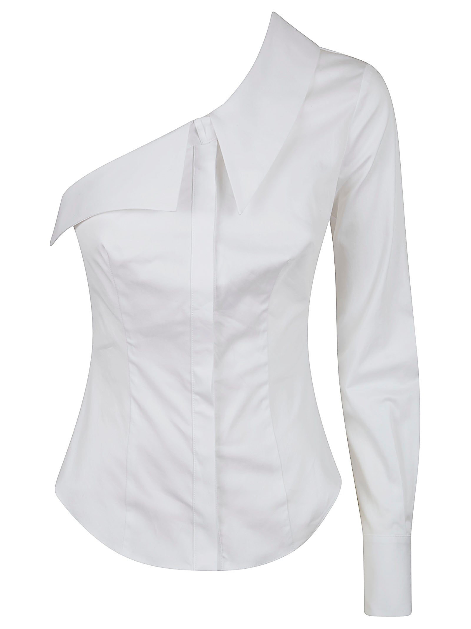 Asymmetrical Cotton Shirt With Tailored Fit And Pointed Collar