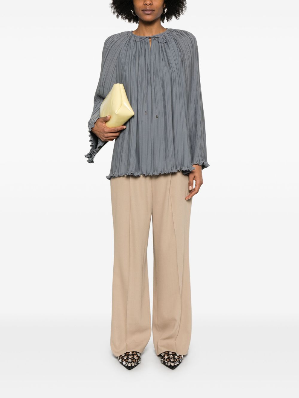 Gathered Tie Neck Blouse