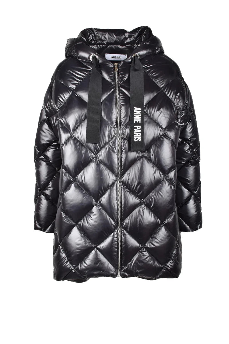 Shiny Quilted Down Jacket with Hood