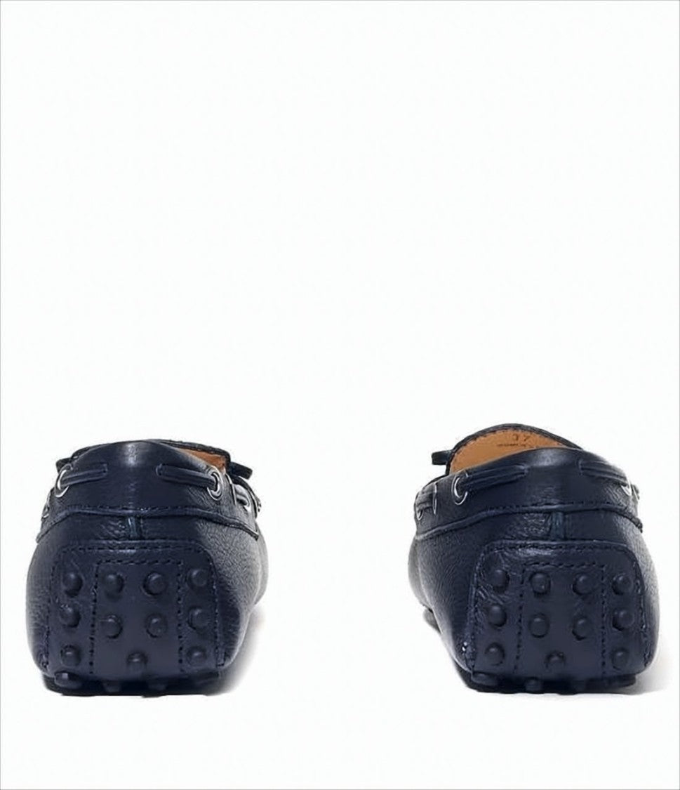 Pebbled Leather Loafers with Decorative Bow and Studded Sole