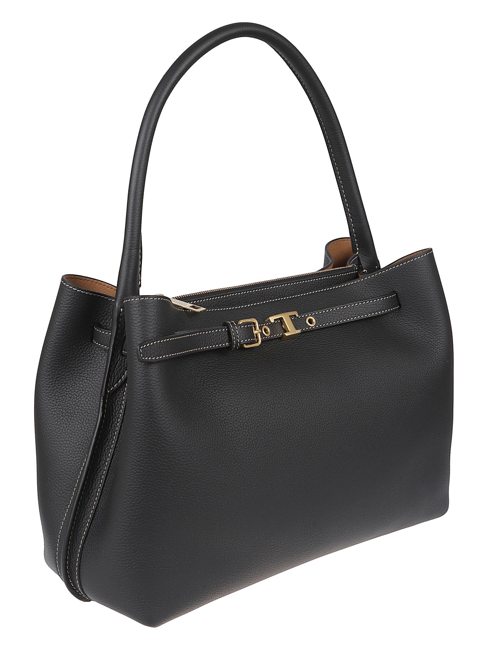 Structured Handbag In Textured Black Leather