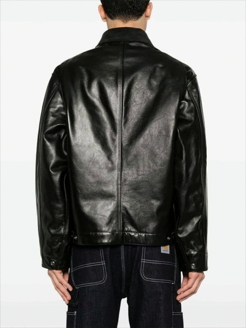 Structured Black Leather Jacket With Zippered Pockets