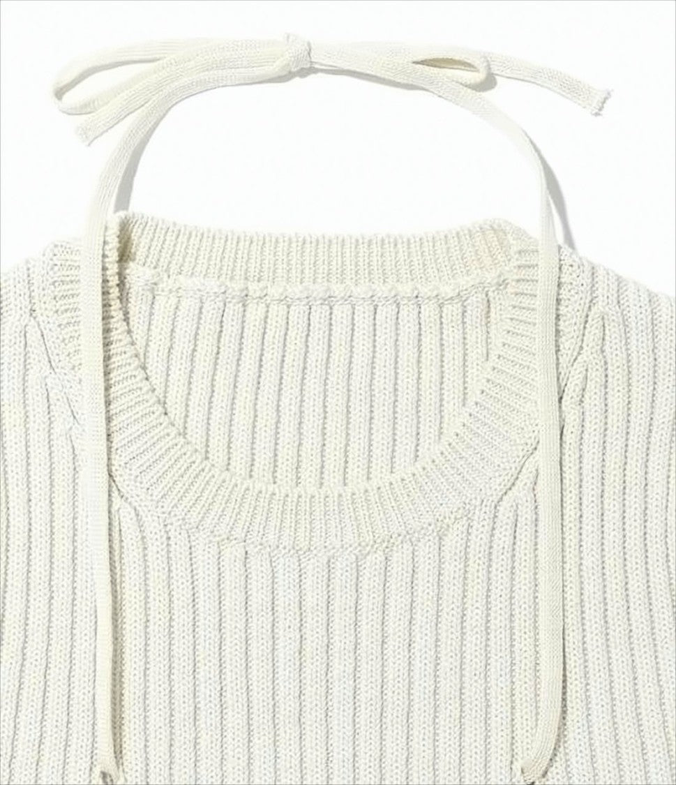 Ribbed Knit Sweater with Triangular Cut-Outs