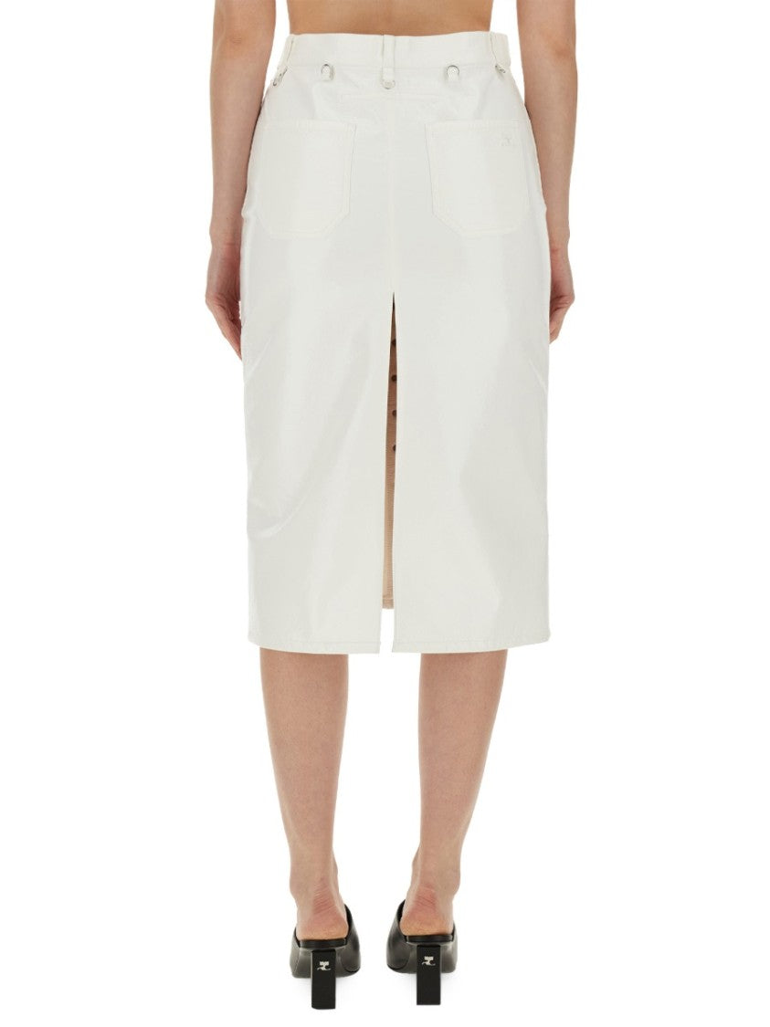 Midi Skirt With Front Button Detailing And Back Slit