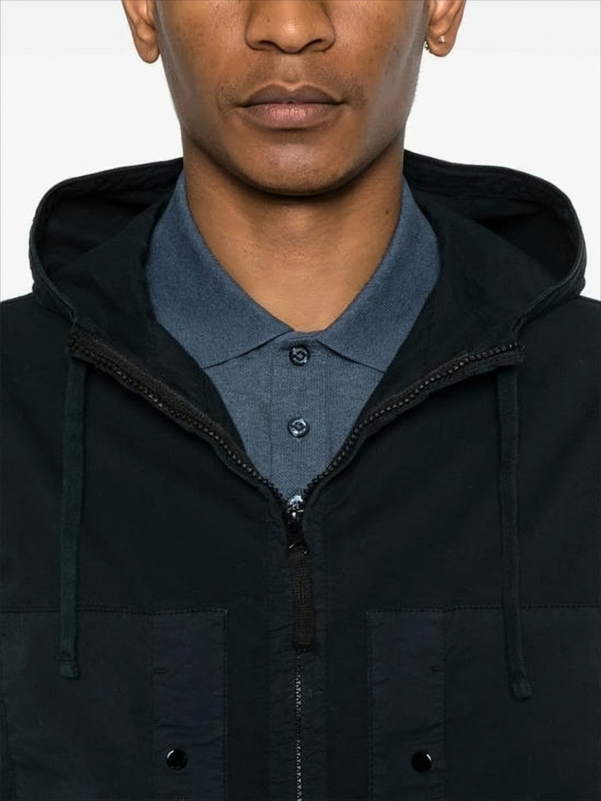 Minimalist Black Hooded Jacket with Dual Chest Pockets