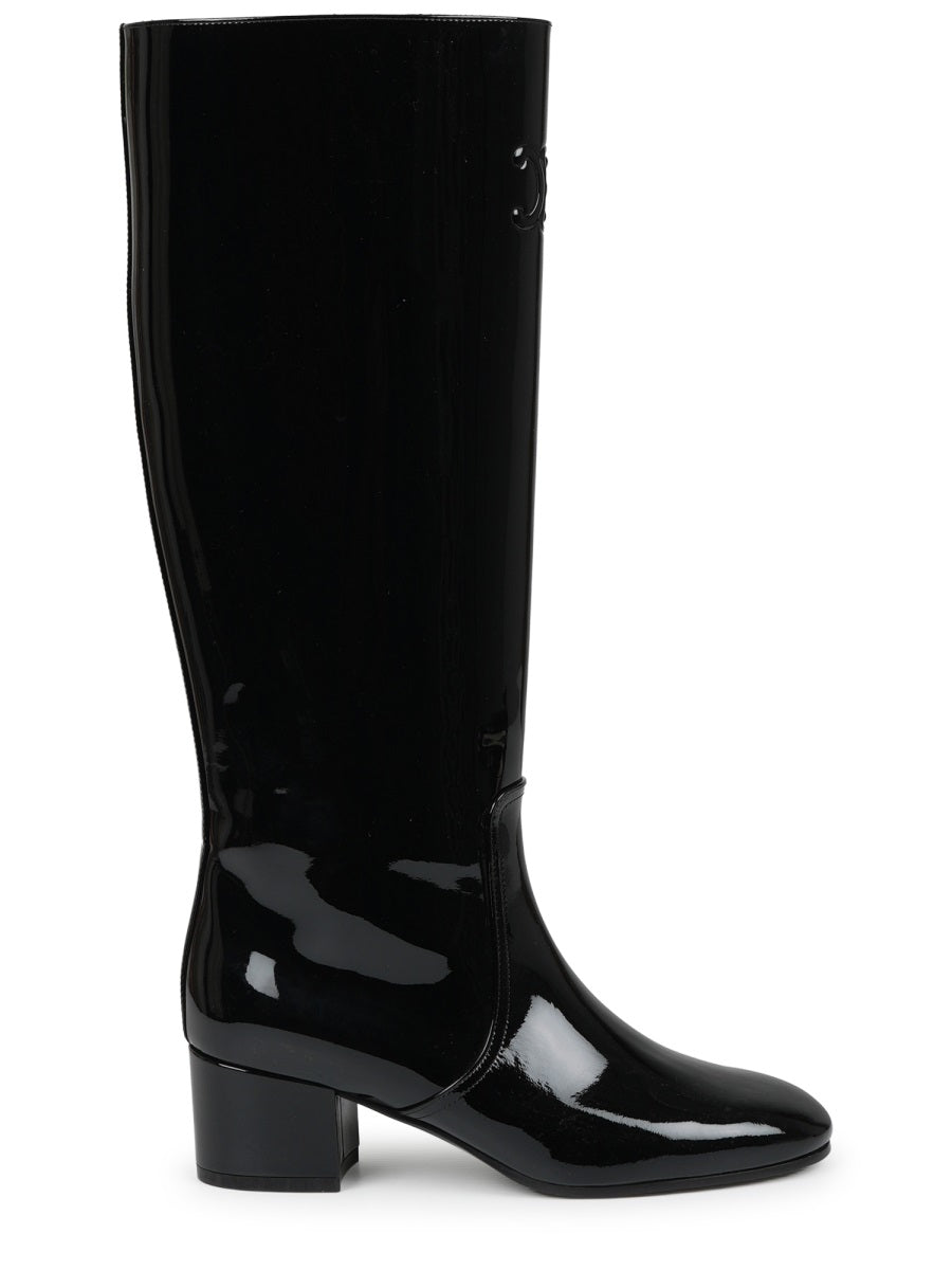 Black Triomphe Glossy Leather High Boots