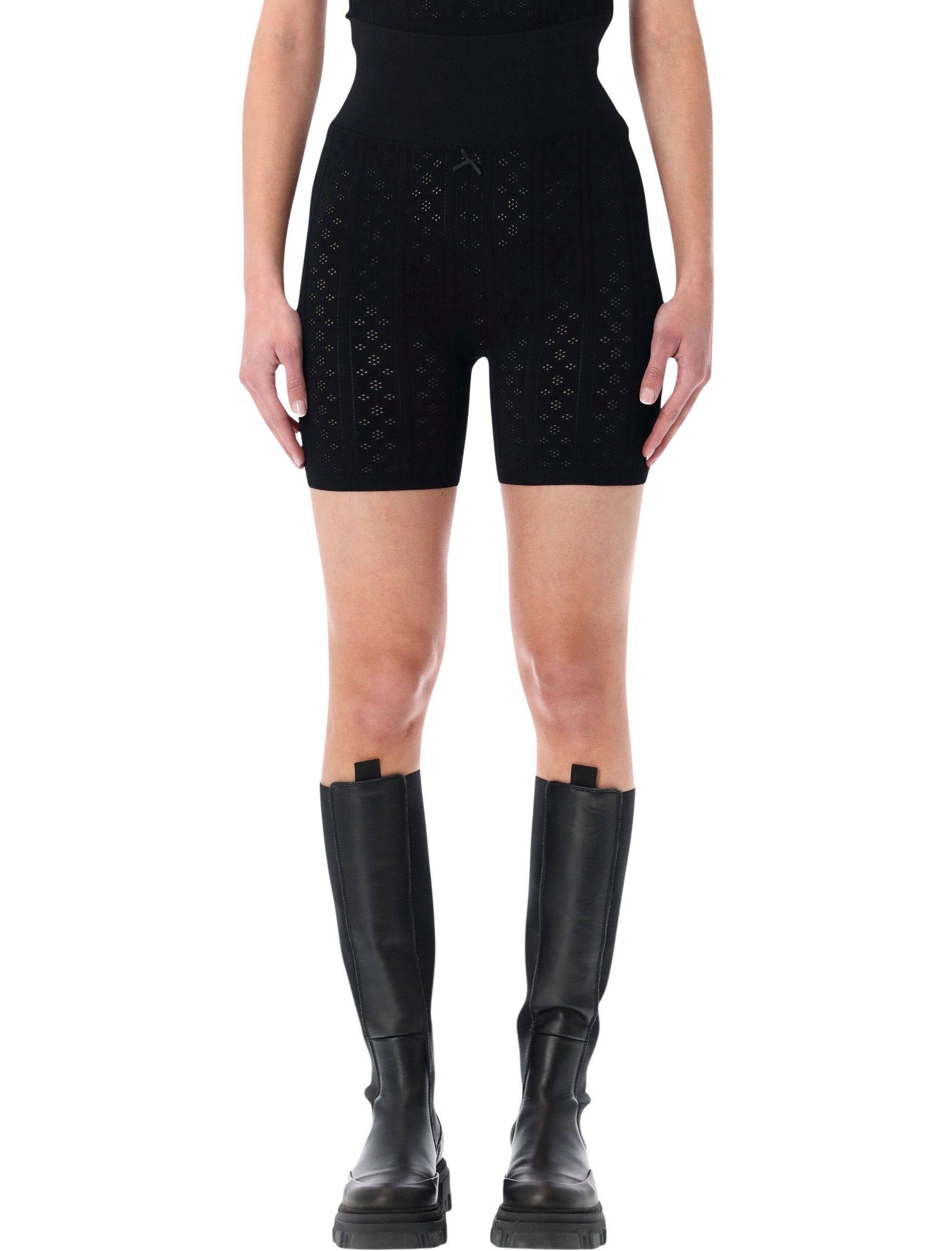 Pointelle Knit Shorts With Bow-Embellished Waistband