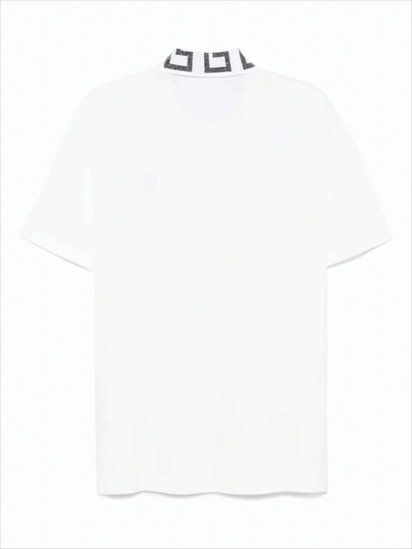 Short-Sleeved Polo Shirt with Geometric Collar Detail