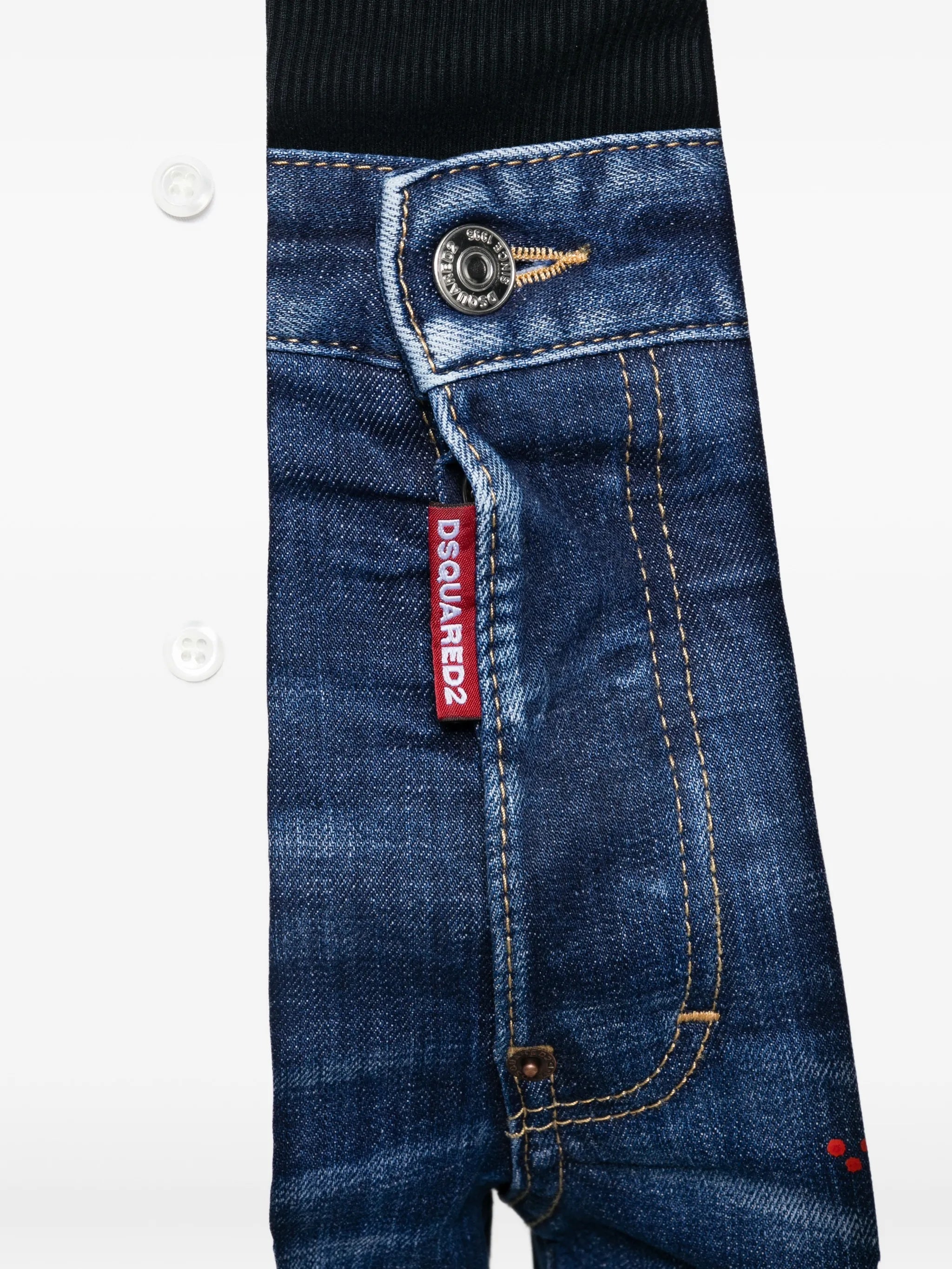 Slim Fit Distressed Paint Splatter Jeans