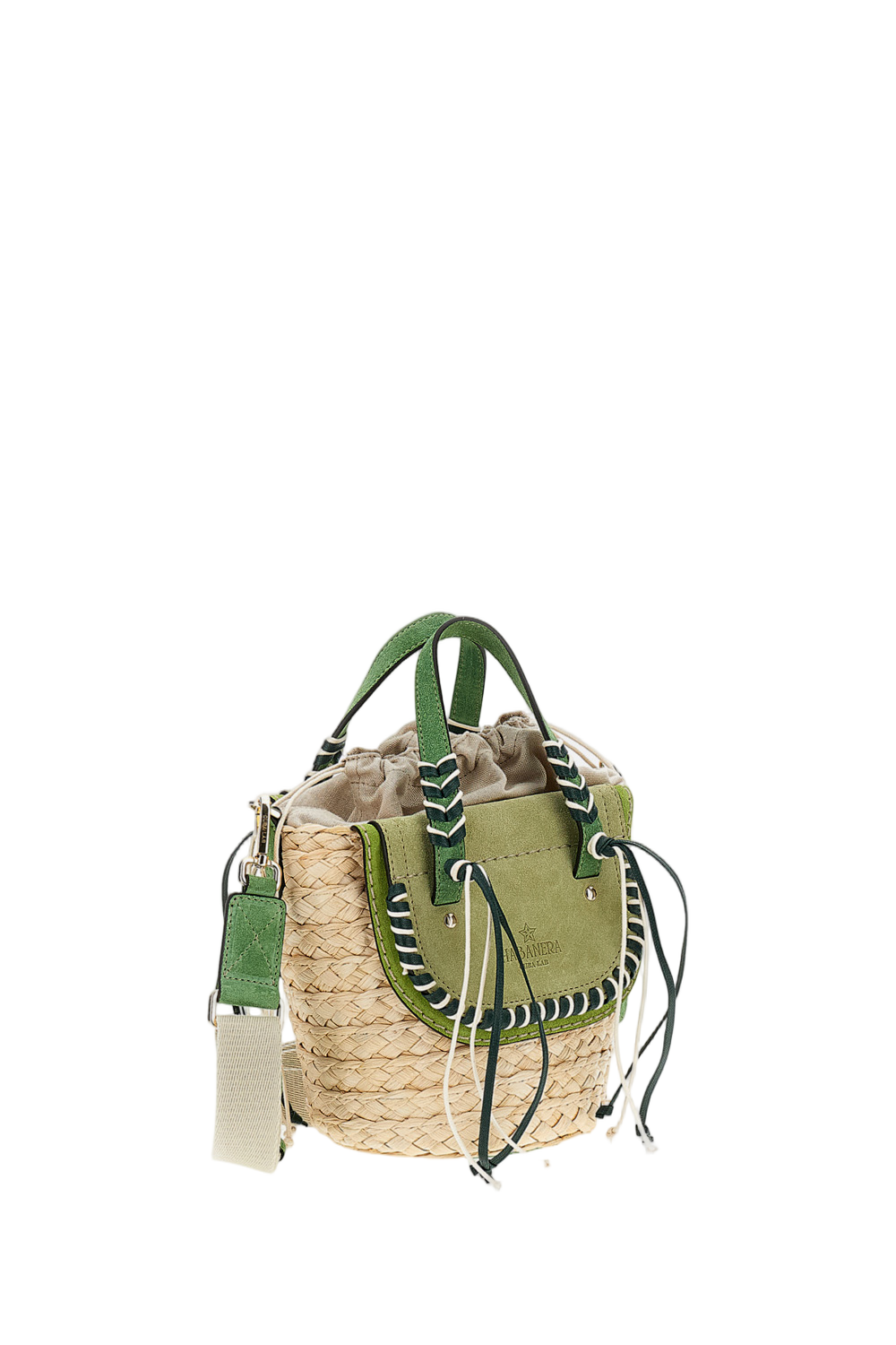 Green Habanera Raffia Suede Handbag