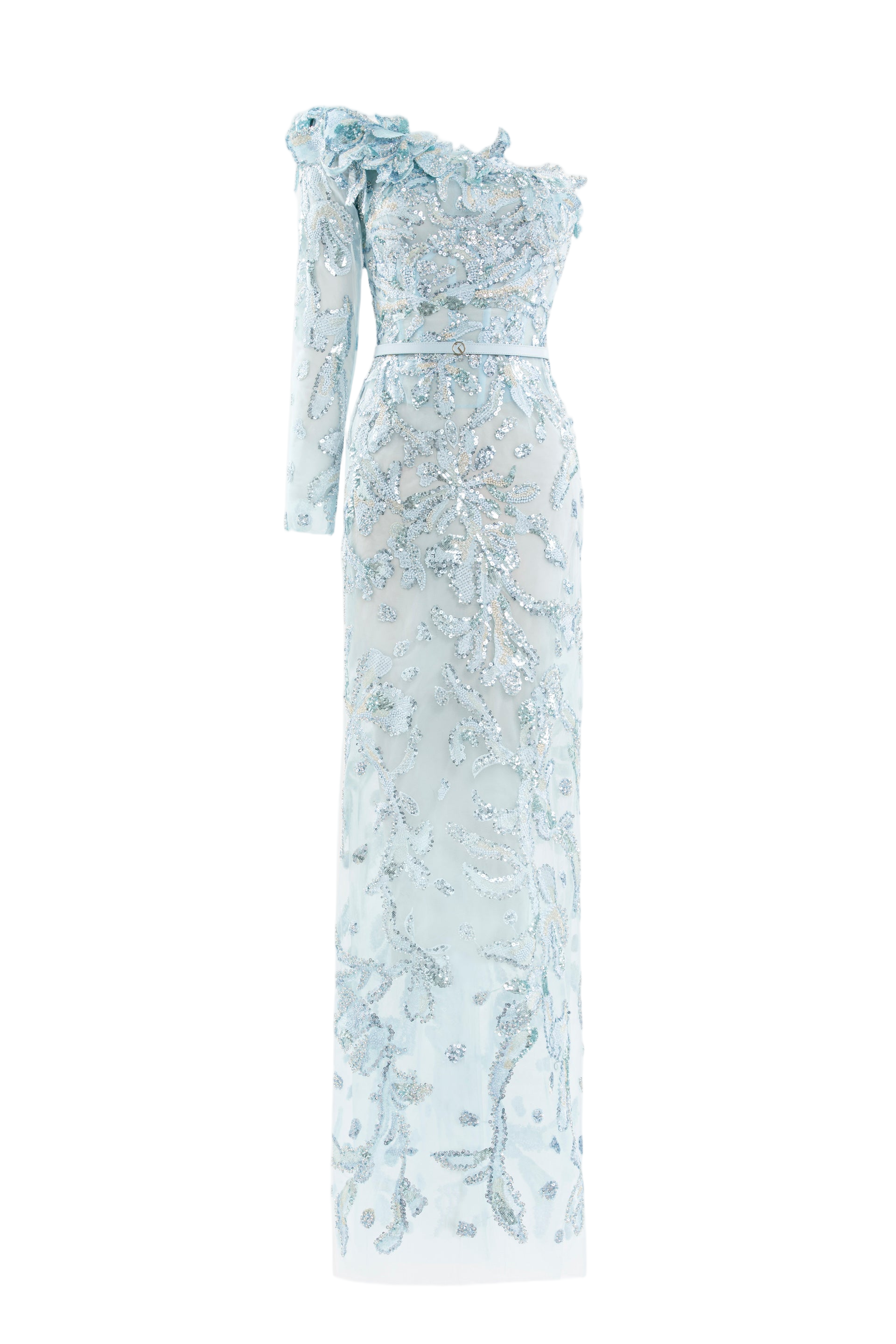 One-Shoulder Embroidered Tulle Dress