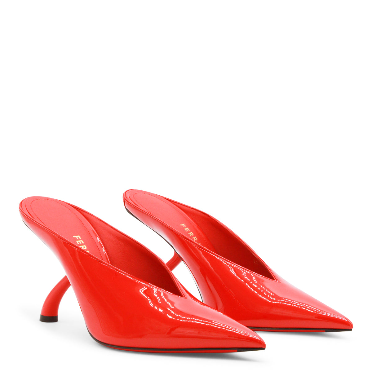 High-Heeled Mules with Sculptural Curved Heel
